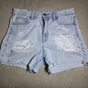 American Eagle Distressed Denim Shorts Women's Size 2 Light Wash High Rise